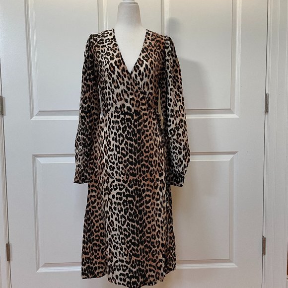 Leopard-print Silk-blend Satin Midi Wrap Dress from Ganni